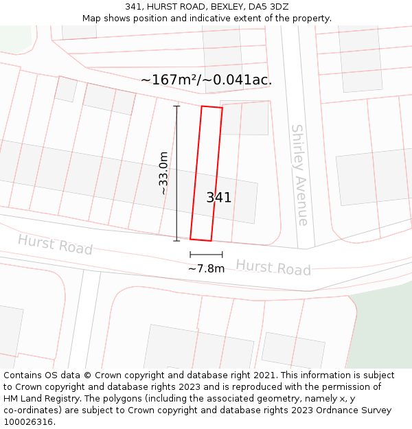 341, HURST ROAD, BEXLEY, DA5 3DZ: Plot and title map