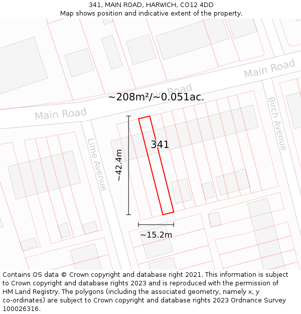 341, MAIN ROAD, HARWICH, CO12 4DD: Plot and title map