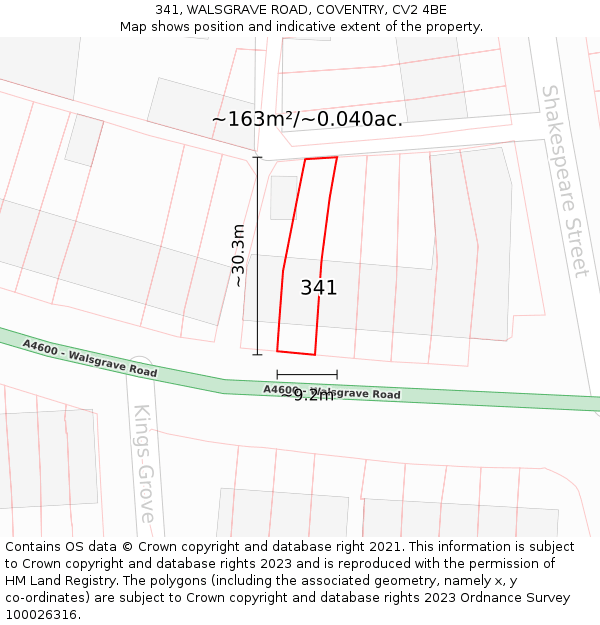 341, WALSGRAVE ROAD, COVENTRY, CV2 4BE: Plot and title map