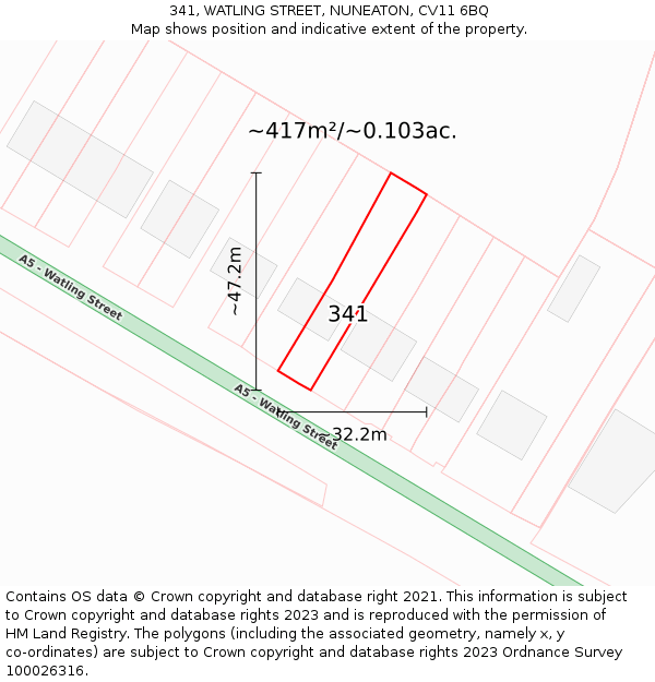 341, WATLING STREET, NUNEATON, CV11 6BQ: Plot and title map