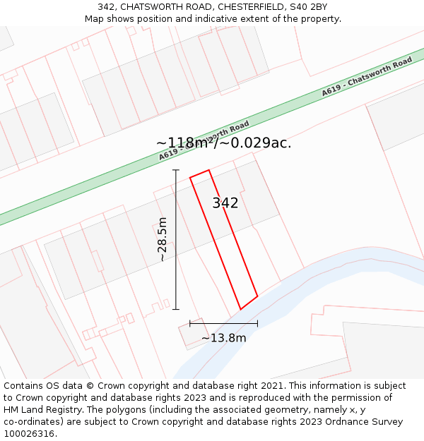342, CHATSWORTH ROAD, CHESTERFIELD, S40 2BY: Plot and title map