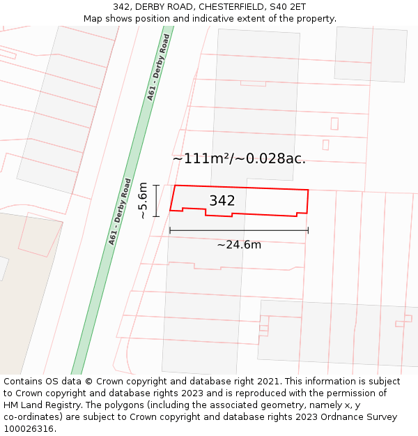 342, DERBY ROAD, CHESTERFIELD, S40 2ET: Plot and title map
