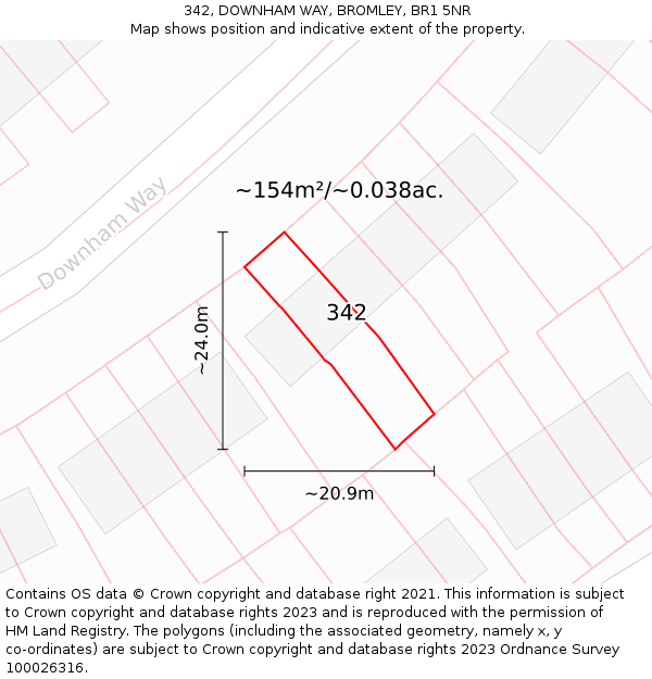 342, DOWNHAM WAY, BROMLEY, BR1 5NR: Plot and title map