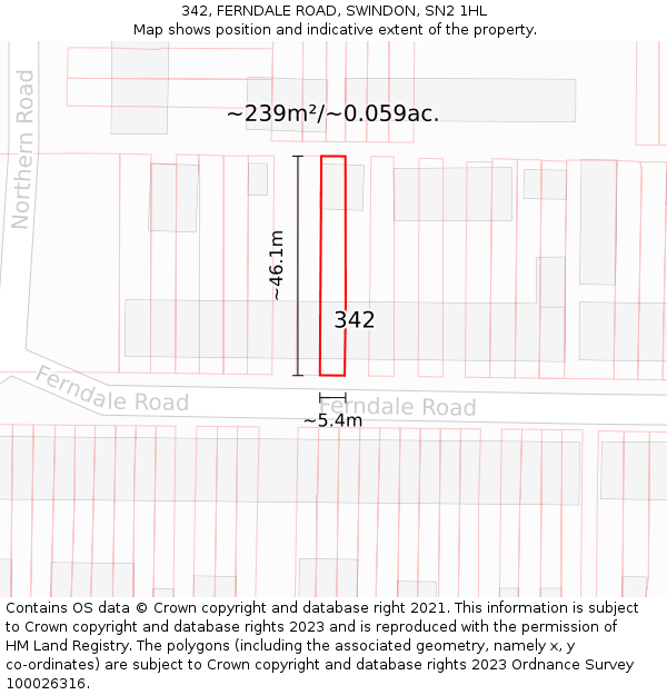 342, FERNDALE ROAD, SWINDON, SN2 1HL: Plot and title map
