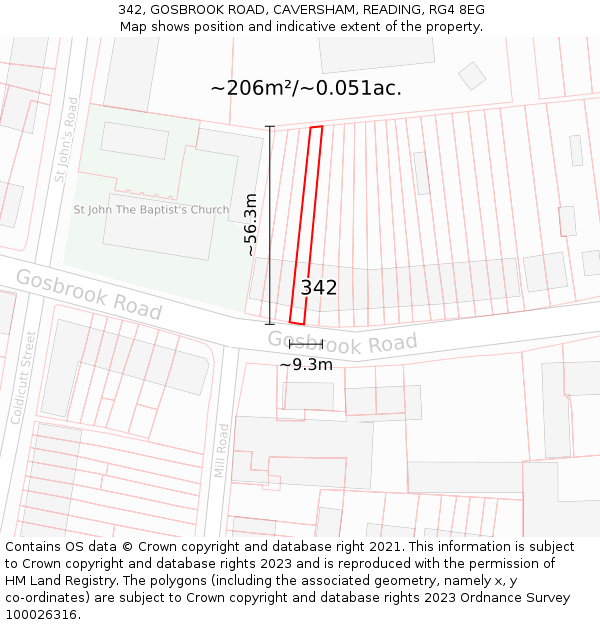 342, GOSBROOK ROAD, CAVERSHAM, READING, RG4 8EG: Plot and title map