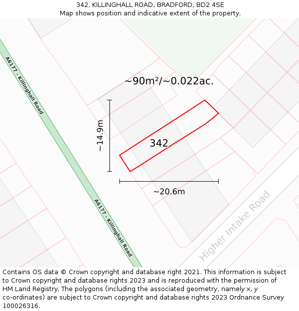 342, KILLINGHALL ROAD, BRADFORD, BD2 4SE: Plot and title map