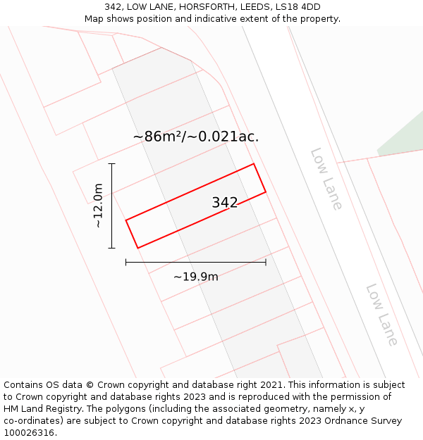 342, LOW LANE, HORSFORTH, LEEDS, LS18 4DD: Plot and title map