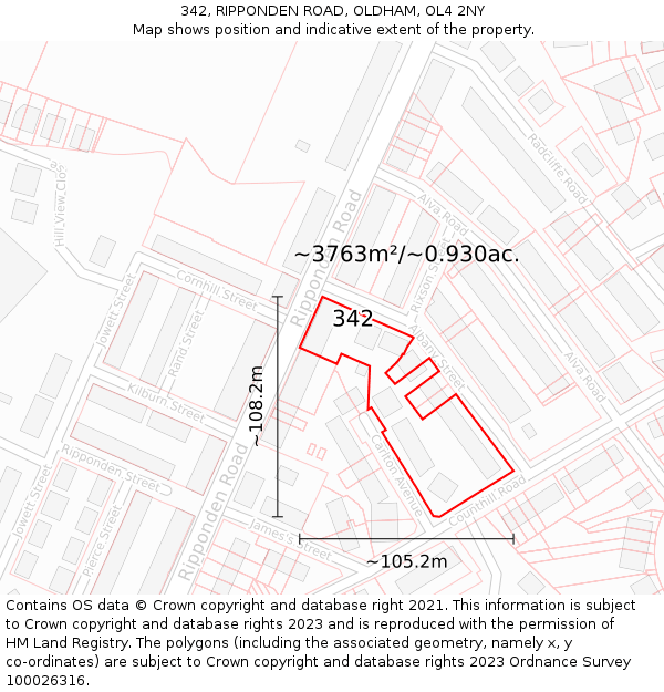 342, RIPPONDEN ROAD, OLDHAM, OL4 2NY: Plot and title map