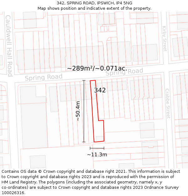 342, SPRING ROAD, IPSWICH, IP4 5NG: Plot and title map