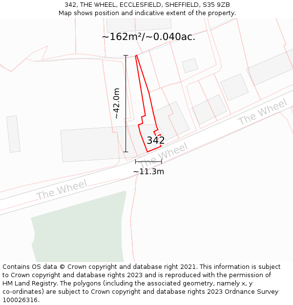 342, THE WHEEL, ECCLESFIELD, SHEFFIELD, S35 9ZB: Plot and title map