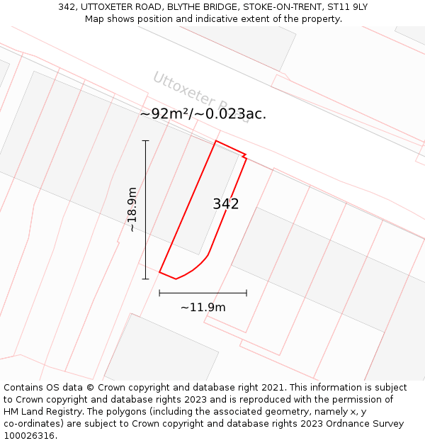 342, UTTOXETER ROAD, BLYTHE BRIDGE, STOKE-ON-TRENT, ST11 9LY: Plot and title map