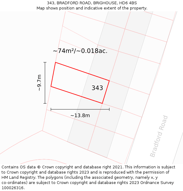 343, BRADFORD ROAD, BRIGHOUSE, HD6 4BS: Plot and title map