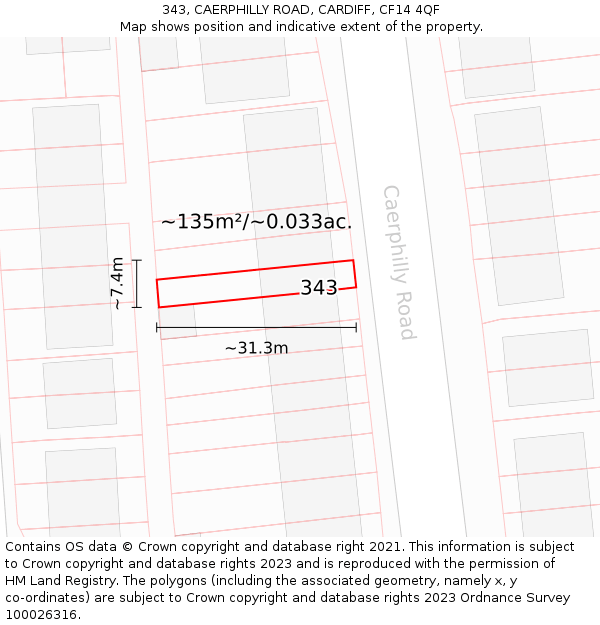 343, CAERPHILLY ROAD, CARDIFF, CF14 4QF: Plot and title map