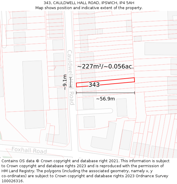 343, CAULDWELL HALL ROAD, IPSWICH, IP4 5AH: Plot and title map