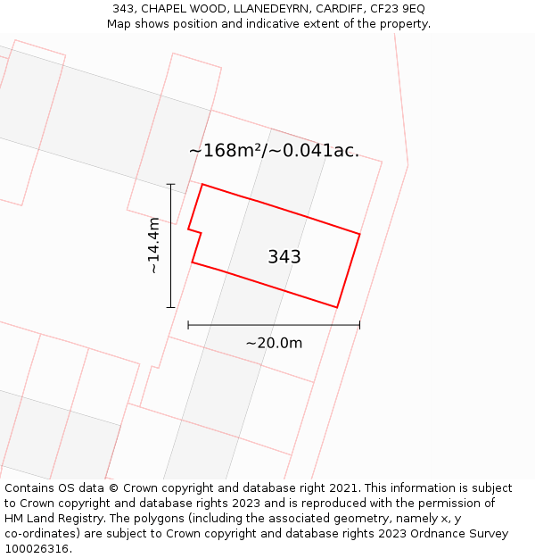 343, CHAPEL WOOD, LLANEDEYRN, CARDIFF, CF23 9EQ: Plot and title map
