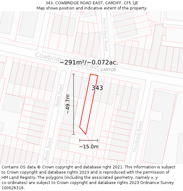 343, COWBRIDGE ROAD EAST, CARDIFF, CF5 1JE: Plot and title map