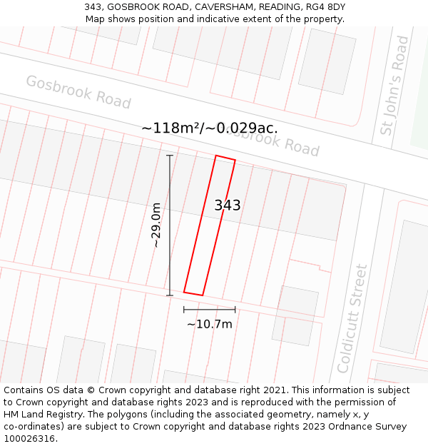 343, GOSBROOK ROAD, CAVERSHAM, READING, RG4 8DY: Plot and title map