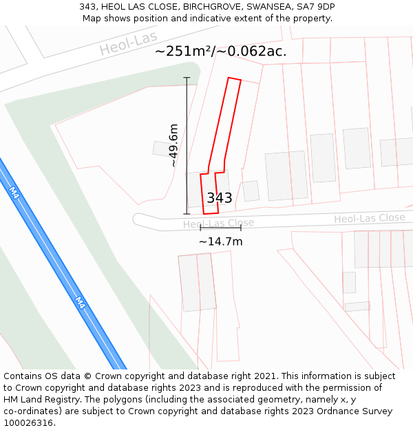 343, HEOL LAS CLOSE, BIRCHGROVE, SWANSEA, SA7 9DP: Plot and title map