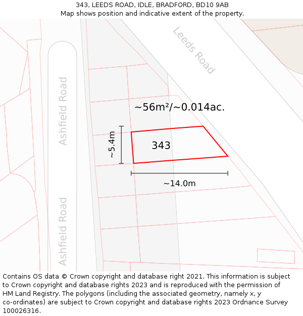343, LEEDS ROAD, IDLE, BRADFORD, BD10 9AB: Plot and title map