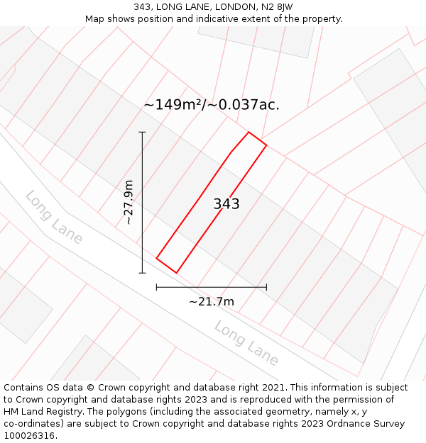343, LONG LANE, LONDON, N2 8JW: Plot and title map
