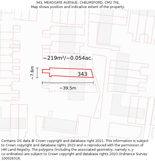 343, MEADGATE AVENUE, CHELMSFORD, CM2 7NL: Plot and title map