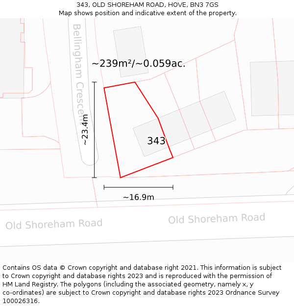 343, OLD SHOREHAM ROAD, HOVE, BN3 7GS: Plot and title map