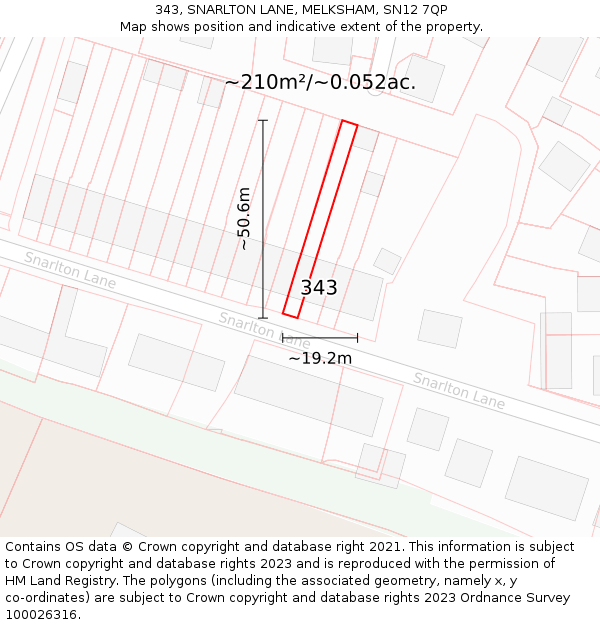 343, SNARLTON LANE, MELKSHAM, SN12 7QP: Plot and title map