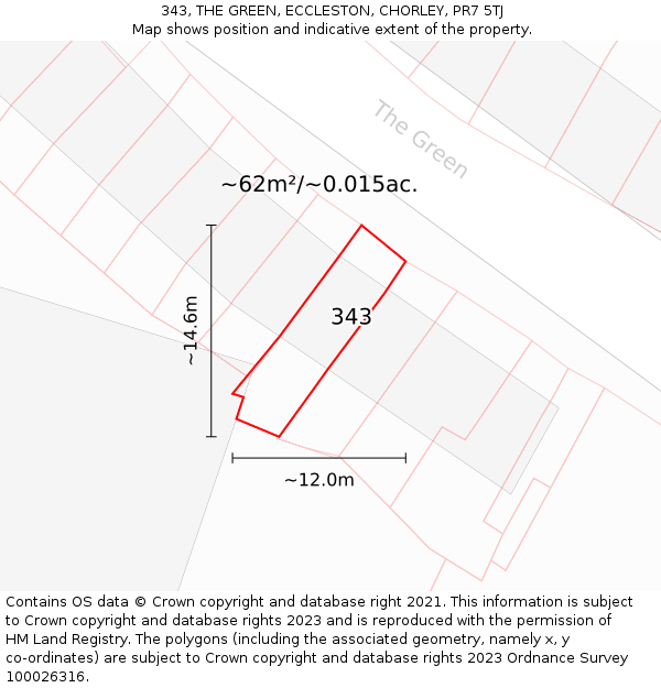 343, THE GREEN, ECCLESTON, CHORLEY, PR7 5TJ: Plot and title map