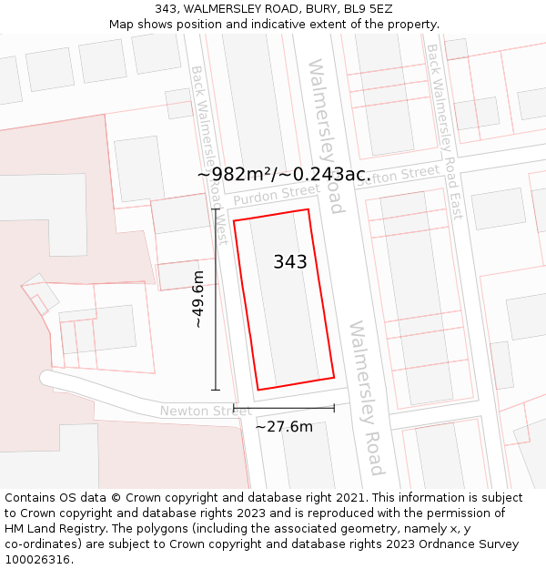 343, WALMERSLEY ROAD, BURY, BL9 5EZ: Plot and title map