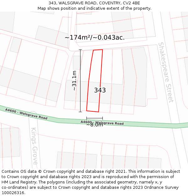 343, WALSGRAVE ROAD, COVENTRY, CV2 4BE: Plot and title map