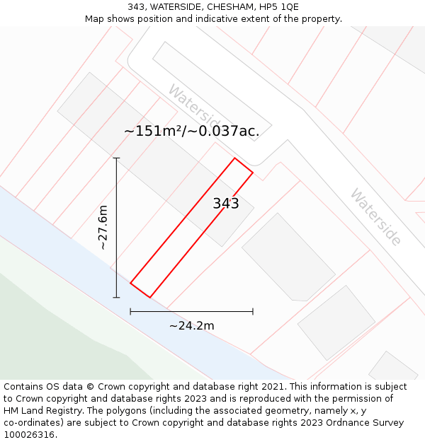 343, WATERSIDE, CHESHAM, HP5 1QE: Plot and title map
