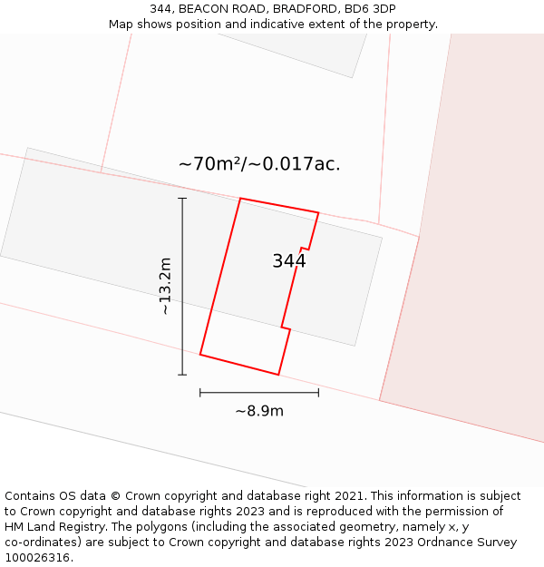 344, BEACON ROAD, BRADFORD, BD6 3DP: Plot and title map