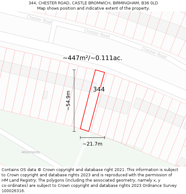 344, CHESTER ROAD, CASTLE BROMWICH, BIRMINGHAM, B36 0LD: Plot and title map