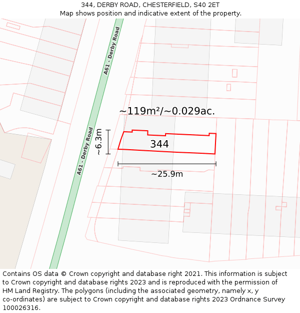 344, DERBY ROAD, CHESTERFIELD, S40 2ET: Plot and title map