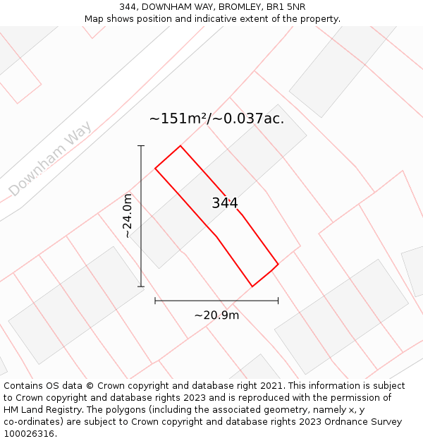 344, DOWNHAM WAY, BROMLEY, BR1 5NR: Plot and title map