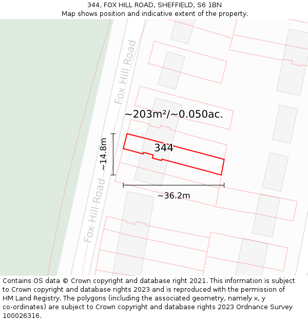 344, FOX HILL ROAD, SHEFFIELD, S6 1BN: Plot and title map