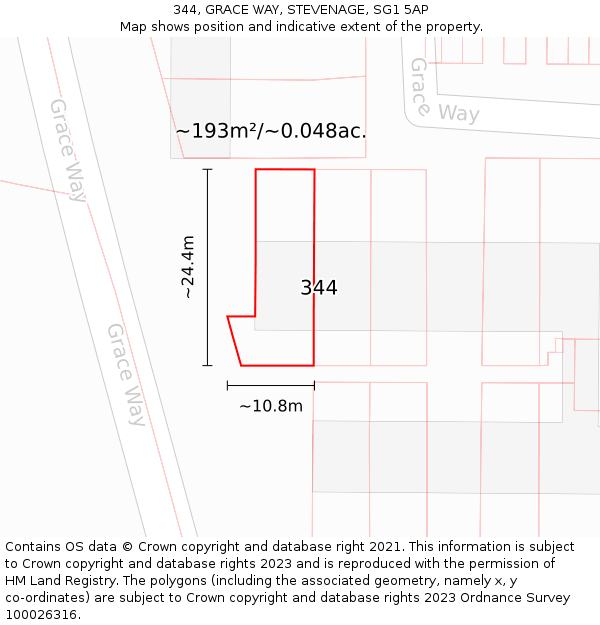 344, GRACE WAY, STEVENAGE, SG1 5AP: Plot and title map