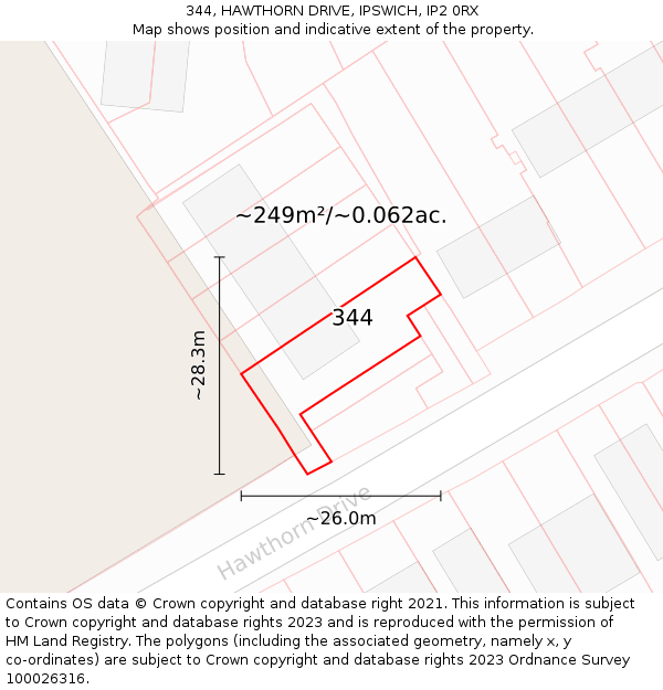 344, HAWTHORN DRIVE, IPSWICH, IP2 0RX: Plot and title map