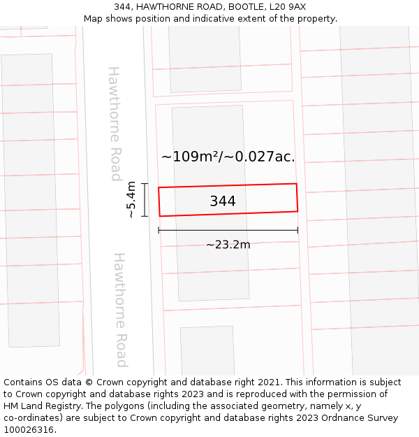 344, HAWTHORNE ROAD, BOOTLE, L20 9AX: Plot and title map