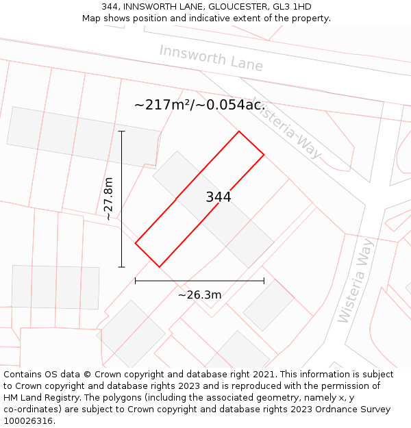 344, INNSWORTH LANE, GLOUCESTER, GL3 1HD: Plot and title map