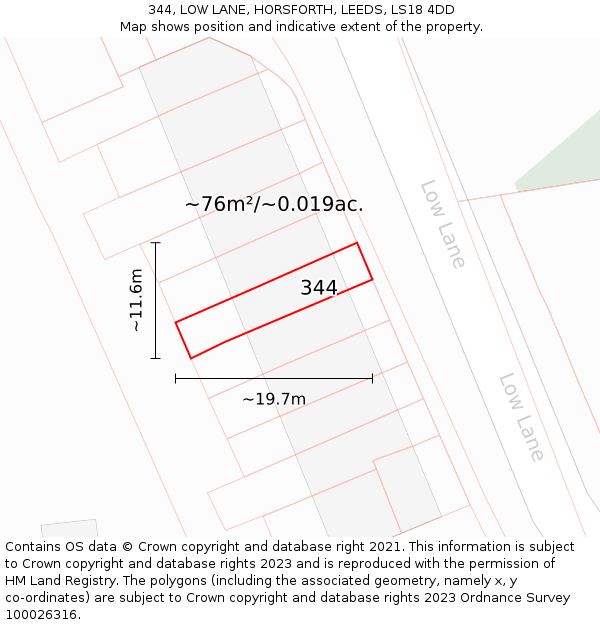 344, LOW LANE, HORSFORTH, LEEDS, LS18 4DD: Plot and title map