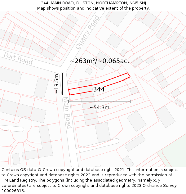 344, MAIN ROAD, DUSTON, NORTHAMPTON, NN5 6NJ: Plot and title map