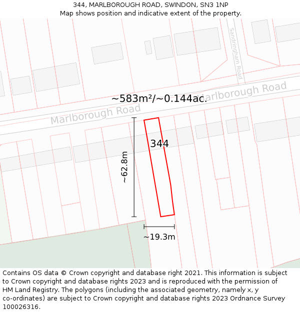 344, MARLBOROUGH ROAD, SWINDON, SN3 1NP: Plot and title map