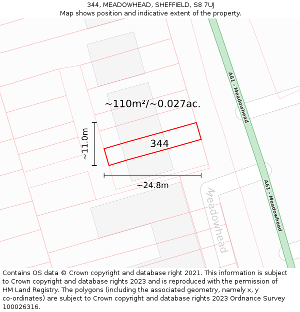 344, MEADOWHEAD, SHEFFIELD, S8 7UJ: Plot and title map