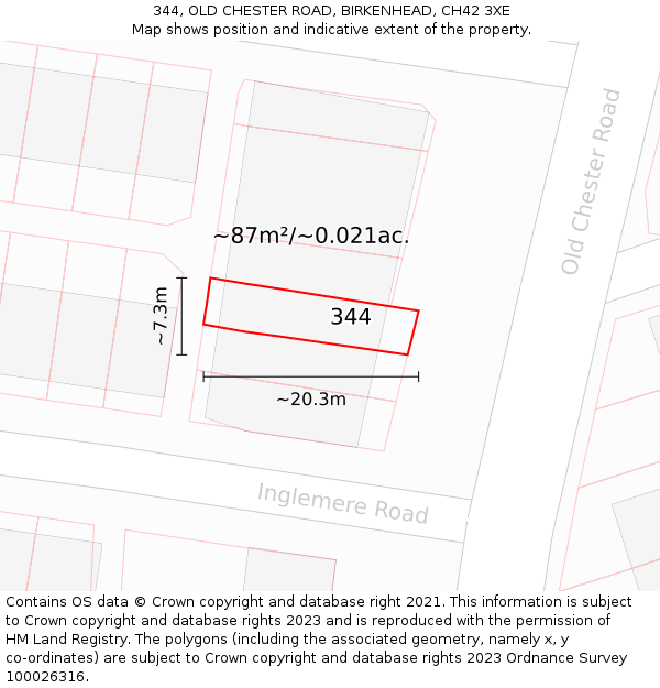 344, OLD CHESTER ROAD, BIRKENHEAD, CH42 3XE: Plot and title map
