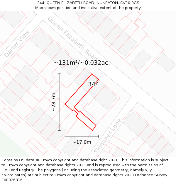 344, QUEEN ELIZABETH ROAD, NUNEATON, CV10 9GS: Plot and title map