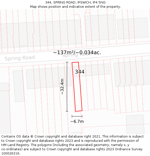 344, SPRING ROAD, IPSWICH, IP4 5NG: Plot and title map