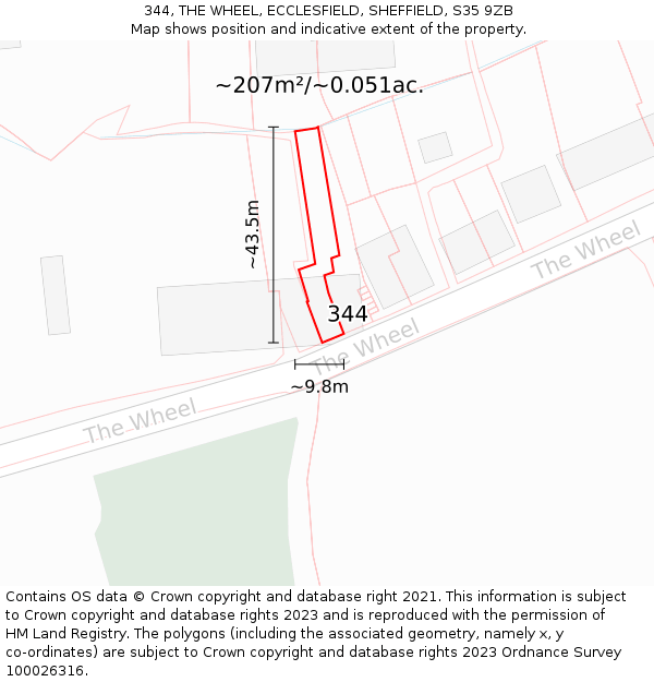 344, THE WHEEL, ECCLESFIELD, SHEFFIELD, S35 9ZB: Plot and title map