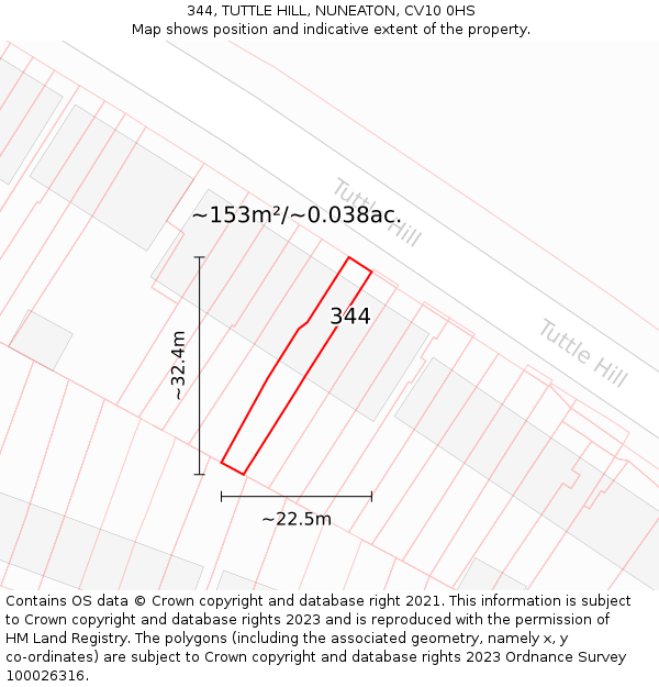 344, TUTTLE HILL, NUNEATON, CV10 0HS: Plot and title map