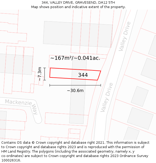 344, VALLEY DRIVE, GRAVESEND, DA12 5TH: Plot and title map